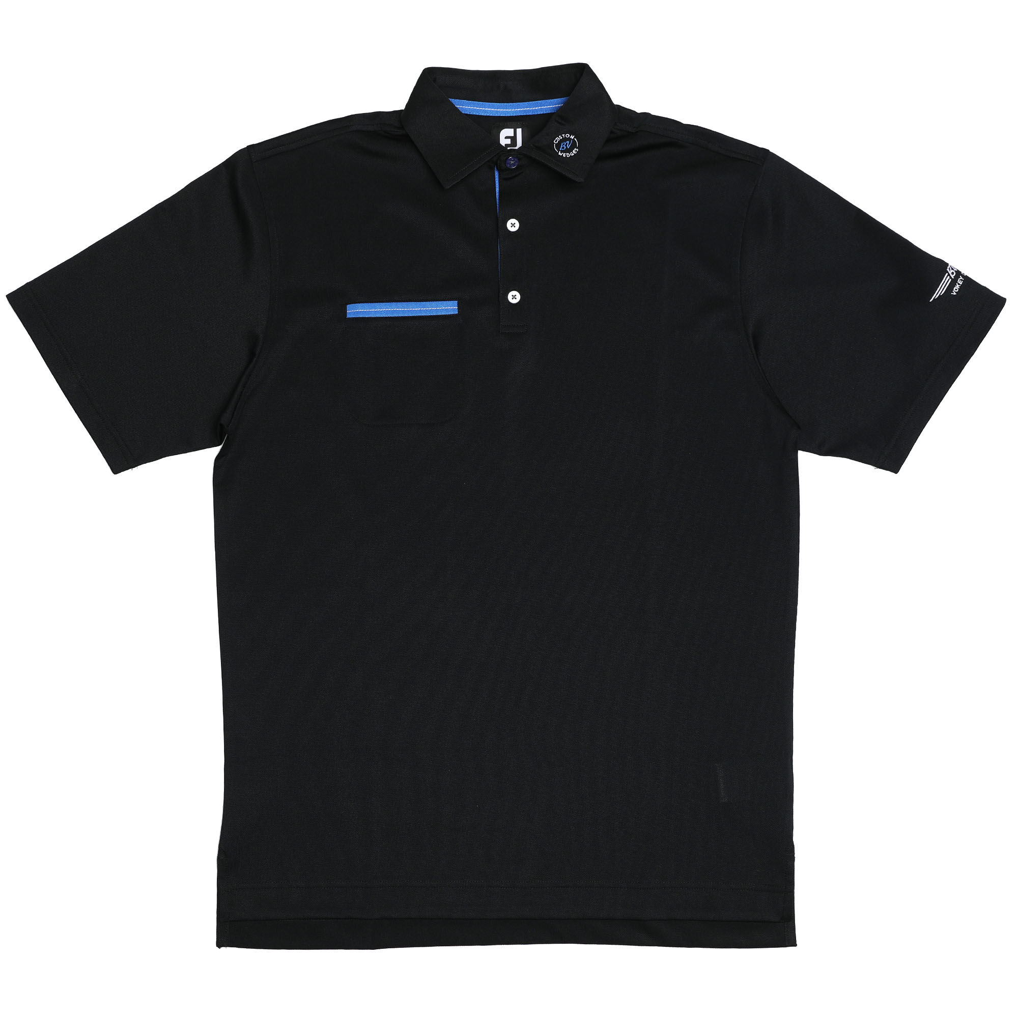 FJ Stretch Pique Solid w/ Chest Pocket - Black + Marine