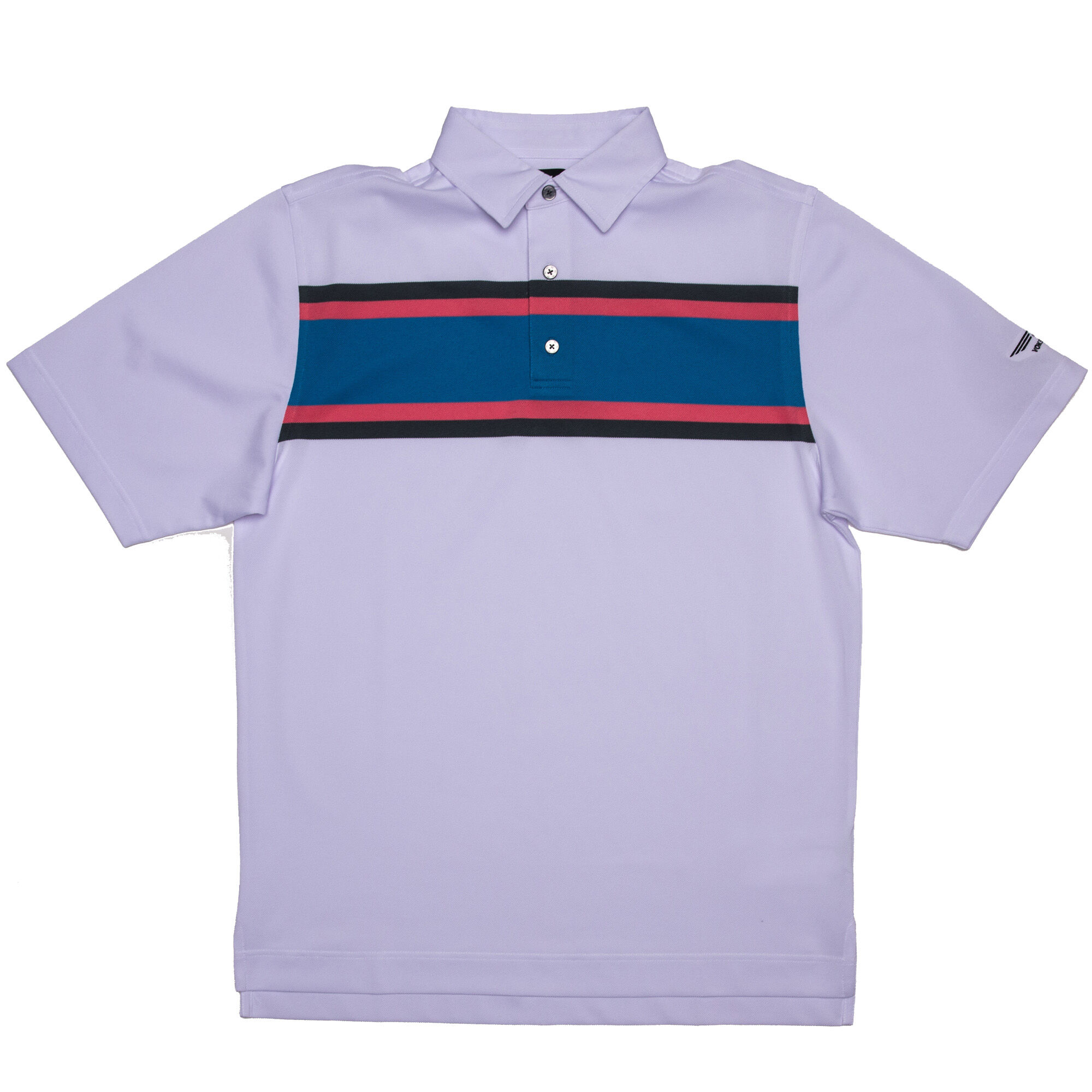 FJ Pique Multi Color Chest Stripe w/ Self Collar - White + Charcoal/Azalea Pink/Sapphire Blue