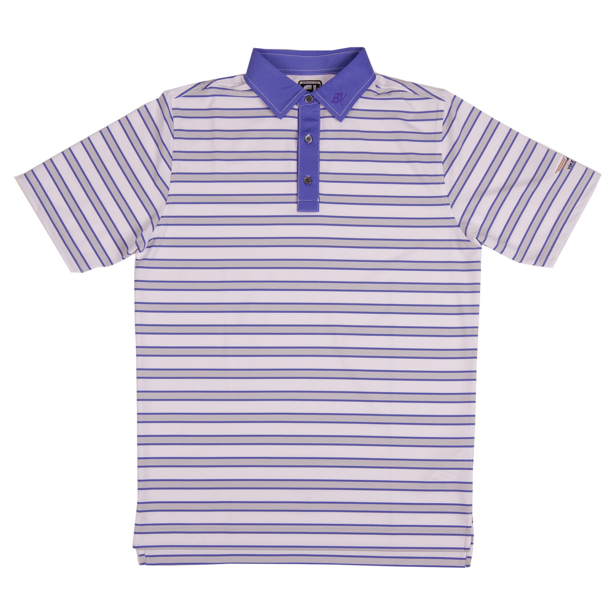 FJ Stretch Lisle Multi-Stripe w/ Self Collar - Athletic Fit - White + Grey/Purple