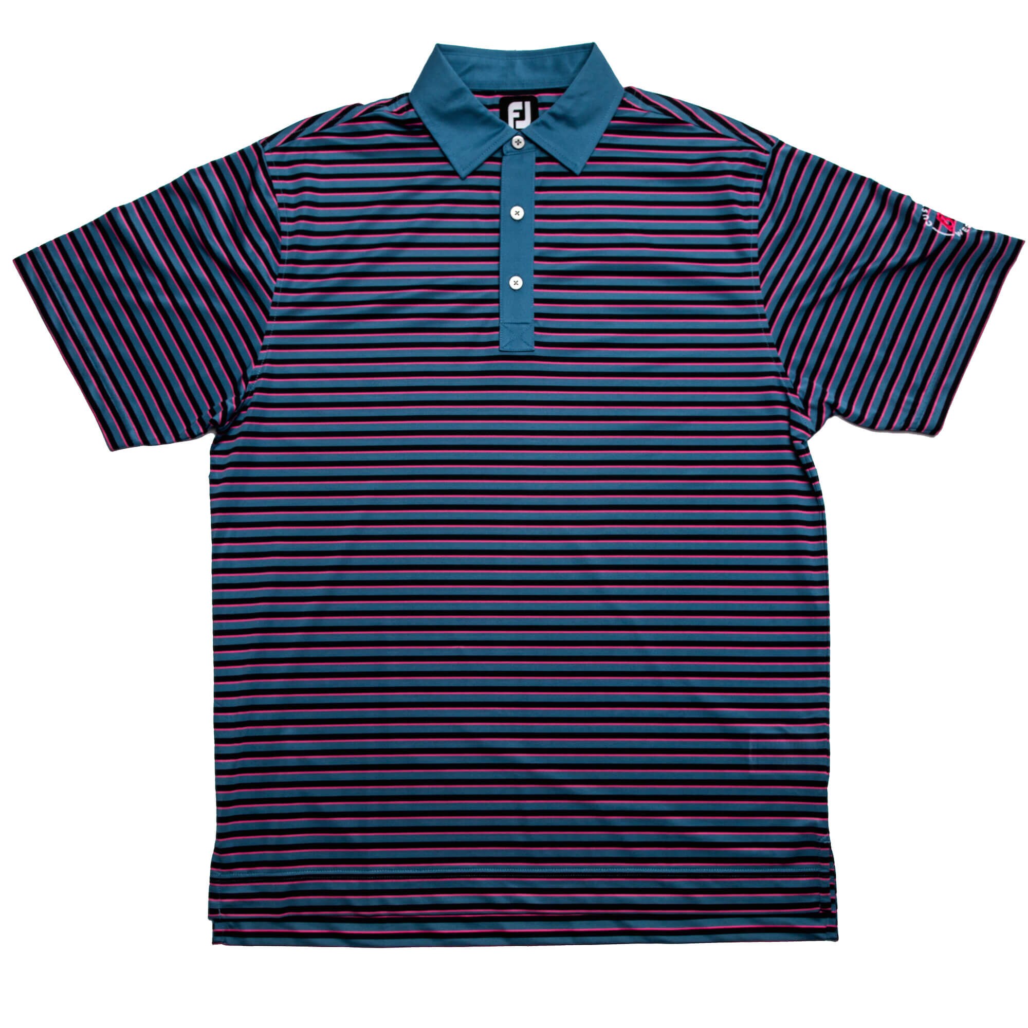 FJ Super Stretch Pique Multi Stripe w/ Self Collar - Slate + Navy/Island Pink