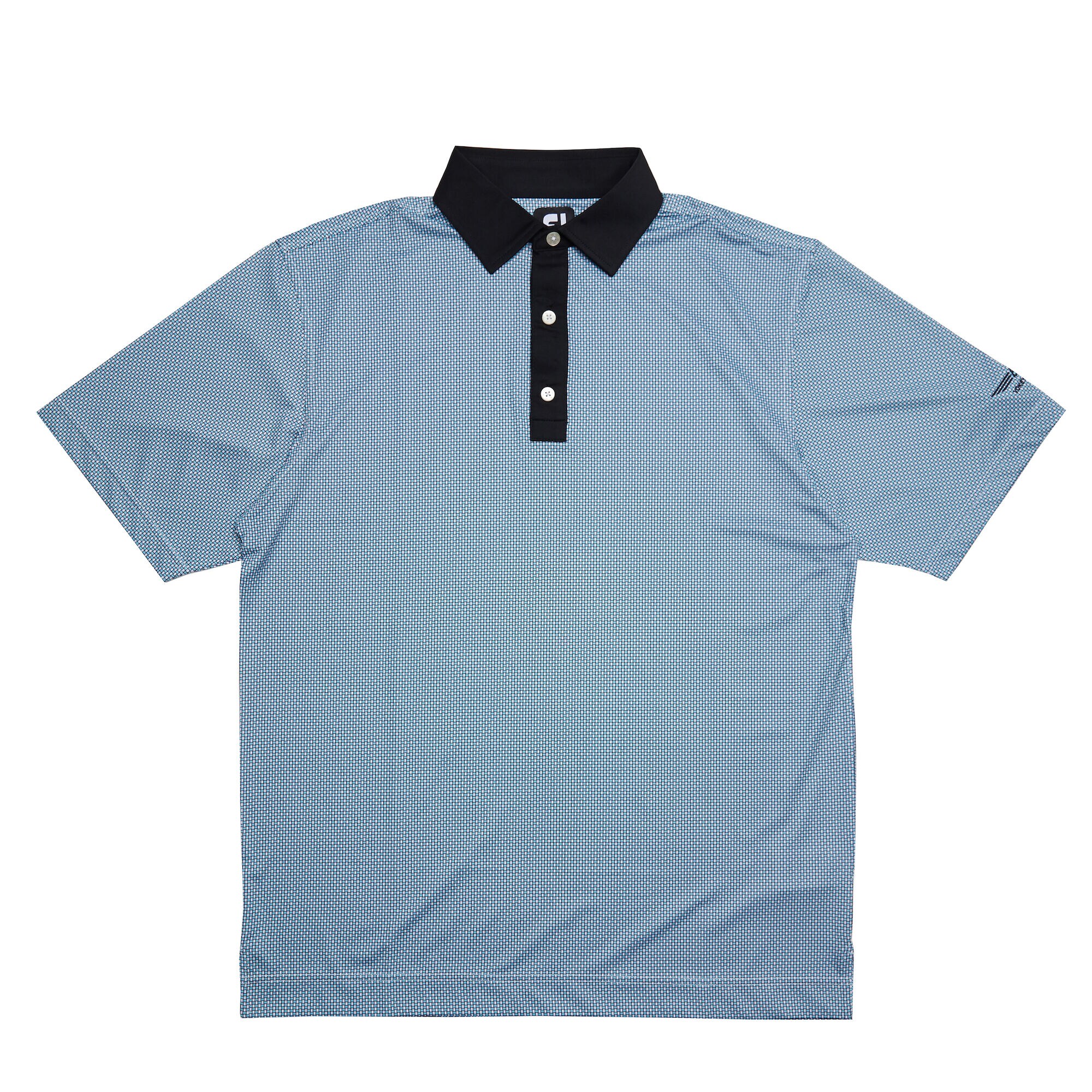 FJ Lisle Basketweave Print w/ Self Collar - Black + Aqua/White