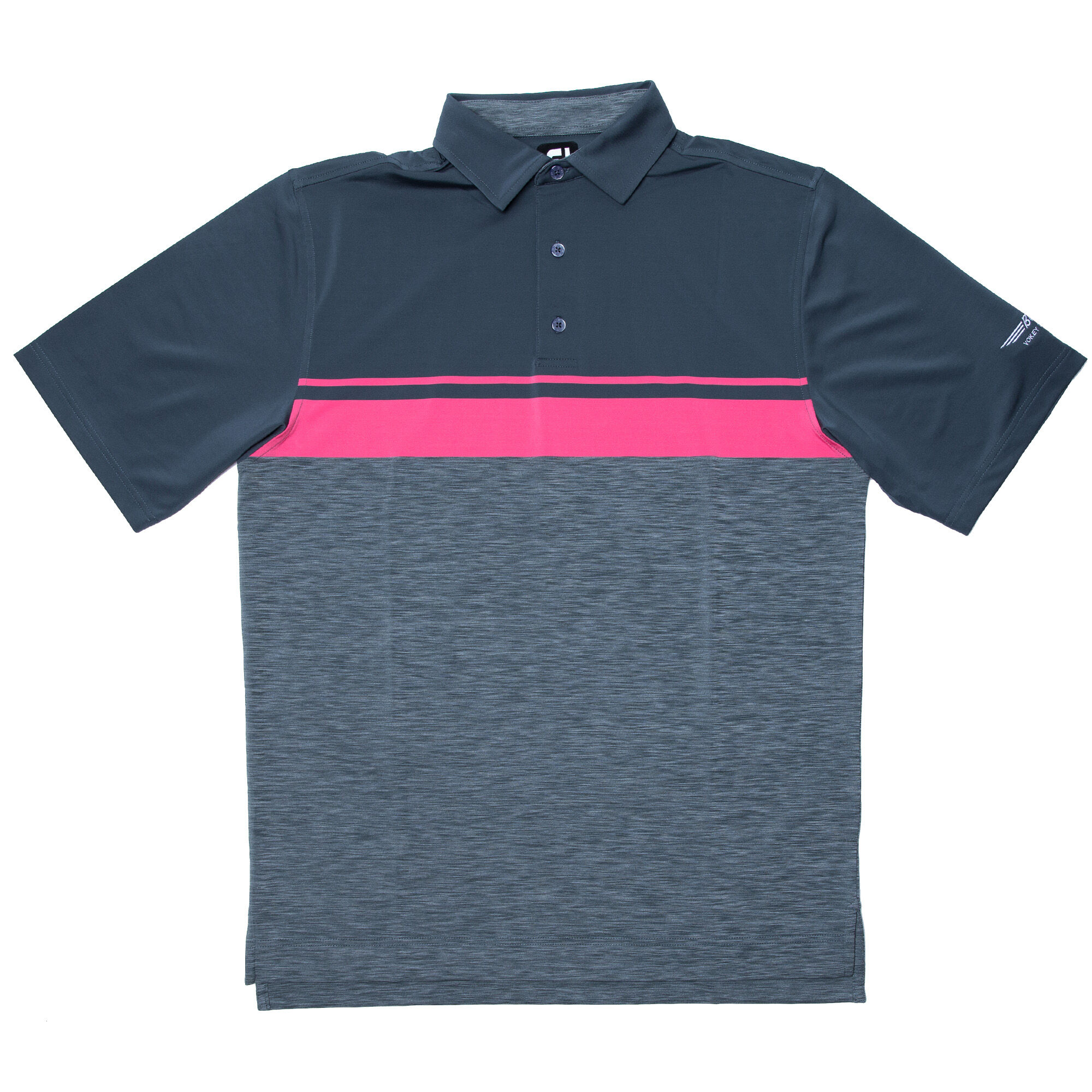FJ Lisle Color Block w/ Space Dye Collar - Charcoal + Pink Azalea