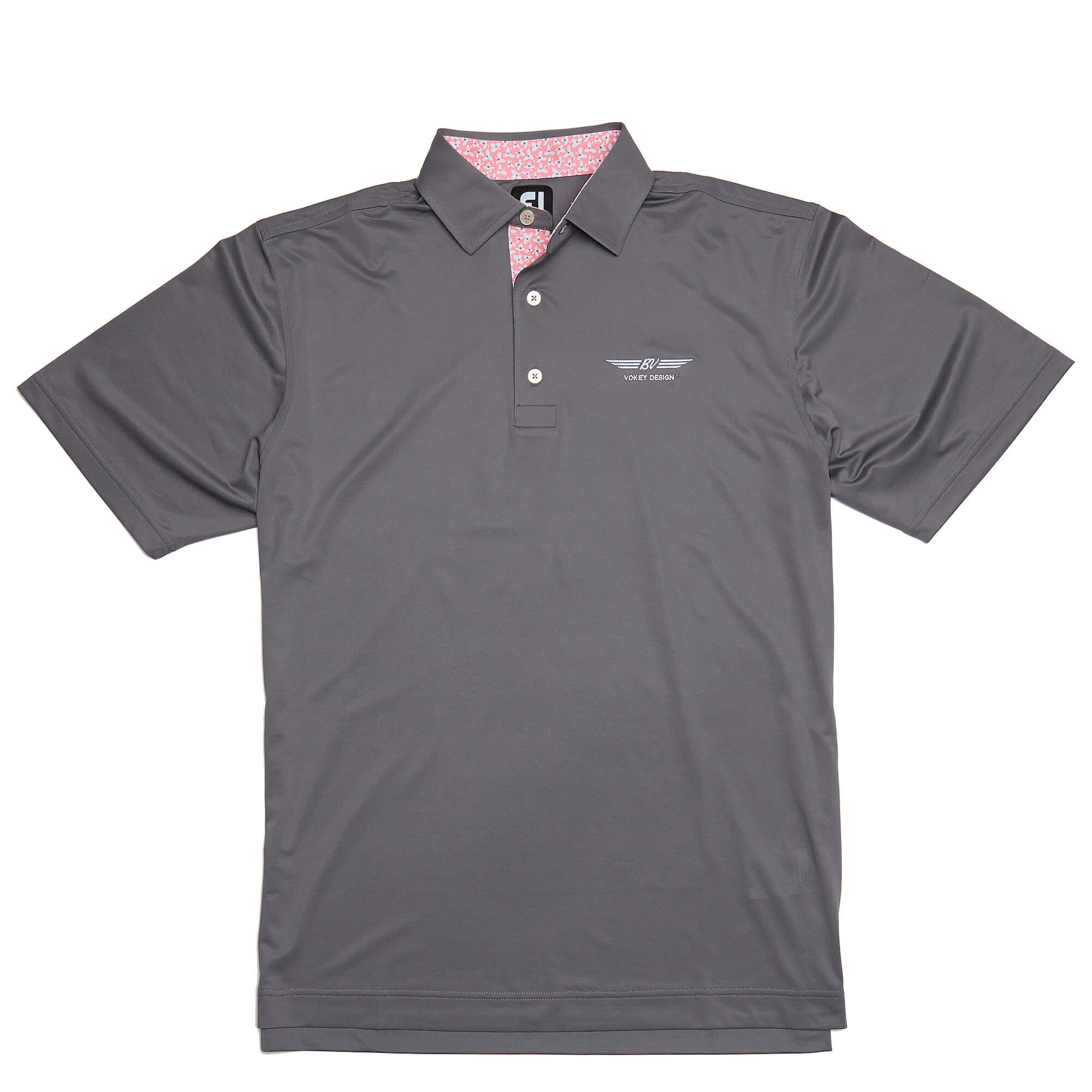 FJ Super Stretch Pique w/ Floral Print Trim - Granite