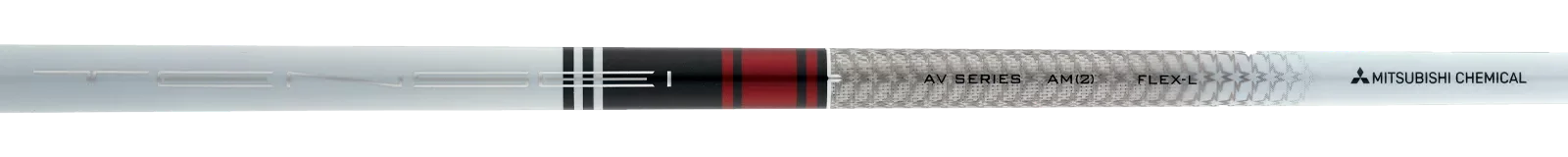 Mitsubishi Chemical golf shaft, AV Series AM(2) Flex-E, with silver, black, and red detailing.