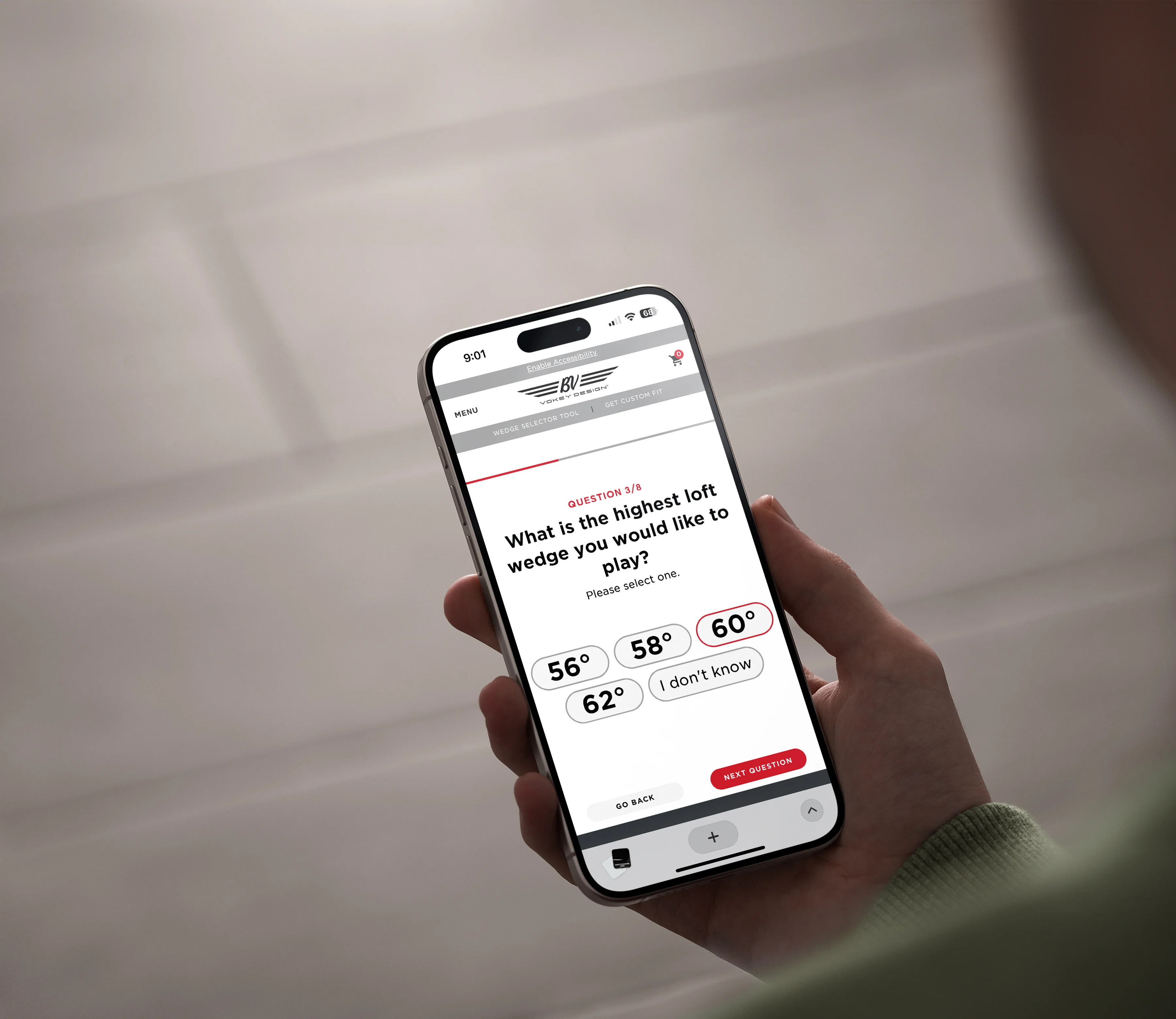 Wedge selector tool app on mobile reads: What is the highest loft wedge you would like to play?